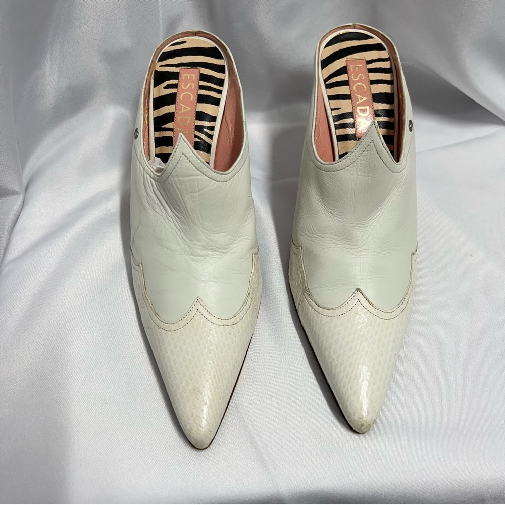 Escada Vintage White Leather Mules